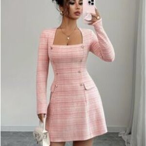 Elegant Pink Plaid Women's Dress